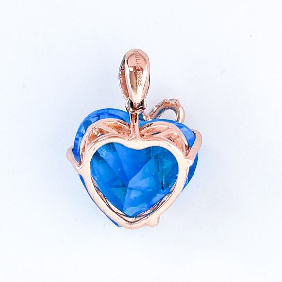 Vintage Jeulia Sterling Silver Rose Gold Tone Blue Cubic Zirconia Heart Pendant - Picture 4 of 7